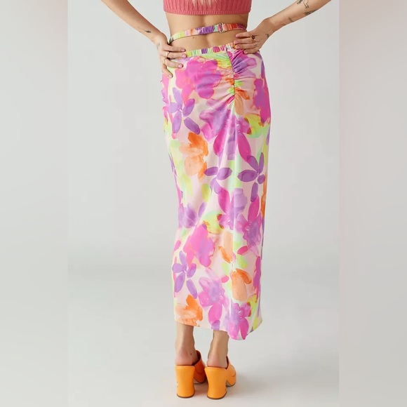 For Love And Lemons Pink and Orange Midi Skirt - Picture 2 of 8